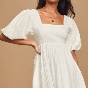 POLKA DOT Textured Puff Sleeve Babydoll Dress - Shop Allie Rose L